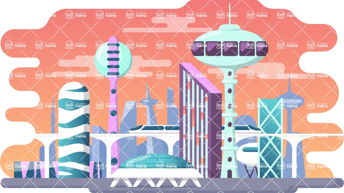 Vector Landscape Mega Bundle - Colorful City from the Future Vector Background